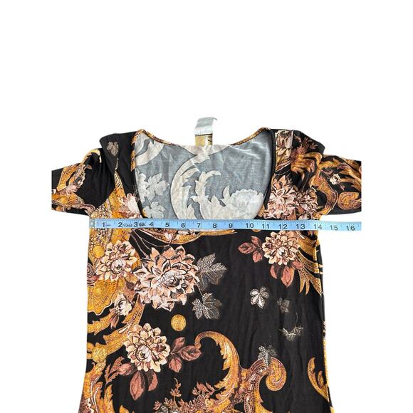 Roberto Cavalli Just Cavalli Black‎ Gold Floral Stretch Scoop Neck Dress Size 4 - Picture 10 of 12
